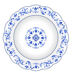 Porcelain plate with blue on white abstract Vector Image