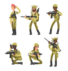 Army cartoon man soldiers in uniform military Vector Image