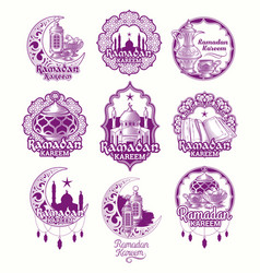 Set purple sign for ramadan vector