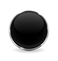 Black button with chrome frame glass button Vector Image