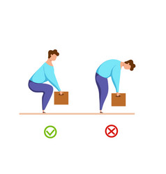 Lifting box correct and improper technique Vector Image