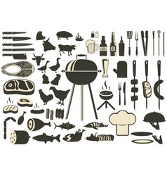 Set picnic elements food and drinks bbq tools Vector Image