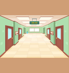 Empty corridor with closed and open doors the Vector Image