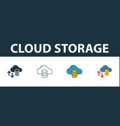 Cloud storage icon set four simple symbols Vector Image