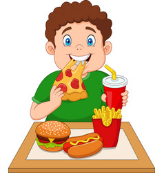 Kid eating junk food Royalty Free Vector Image