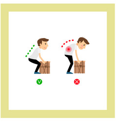 Correct and incorrect lift of heavy box health Vector Image