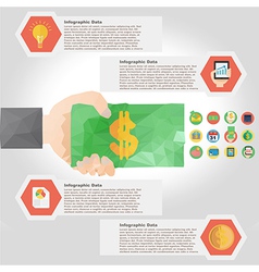 Hand hold bulb polygon infographic for financial Vector Image