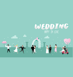 Groom and bride arm in arm cute character for use Vector Image