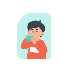 Child enjoying drinking water holding glass flat Vector Image