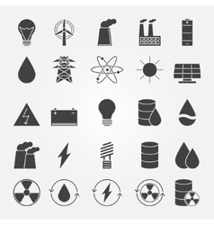 Energy power black icons set Royalty Free Vector Image