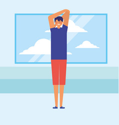 Man stretching daily routine morning Royalty Free Vector