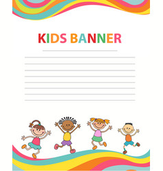 Happy children run on the banner template Vector Image