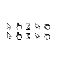 Pixel cursors icons hand arrow hourglass Vector Image