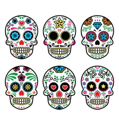 Mexican sugar skull dia de los muertos icons set Vector Image