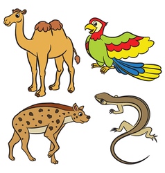 Animal set hyena lizard parrot camel outlined Vector Image