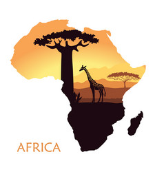 Map of africa with the landscape of sunset in the Vector Image