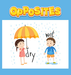 Opposite words for wet and dry Royalty Free Vector Image