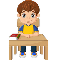 Cartoon little boy studying Royalty Free Vector Image