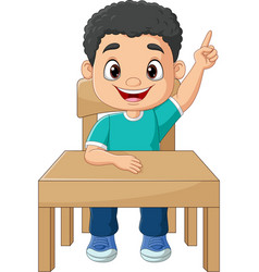 Cartoon school kids raising hand in the classroom Vector Image