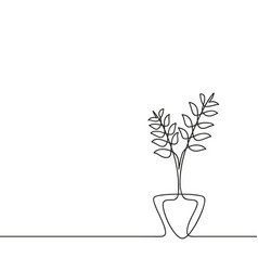 Continuous one line drawing plant in pot house Vector Image