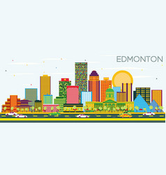 Edmonton skyline with color buildings blue sky Vector Image