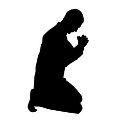 Man pray on his knees silhouette icon black color Vector Image