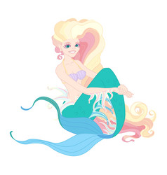 Cute mermaid with pink hair greets Royalty Free Vector Image