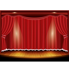 Theater stage with a red curtain and a spotlight Vector Image