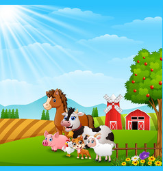 Happy animals on farm background Royalty Free Vector Image