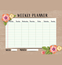 Weekly schedule planner template with flowers Vector Image