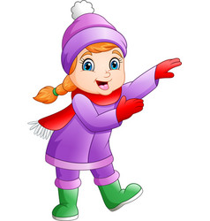 Cartoon little girls wearing winter clothes Vector Image