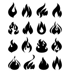 Fire flames set orange icons with reflection Vector Image