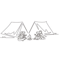 Single one line drawing friends sit on logs Vector Im picture