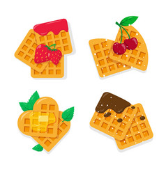 Collection of belgian waffles with fruit fillings Vector Image
