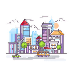 watercolor-elements-of-urban-design-houses-cars-vector-image