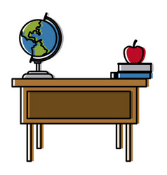 School desk with elements cute kawaii cartoon Vector Image