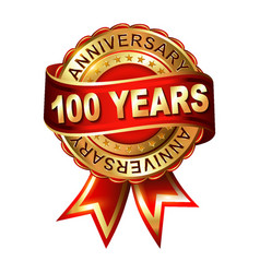 100 years anniversary golden label with ribbon Vector Image