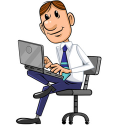 At sitting on armchair with laptop Royalty Free Vector Image