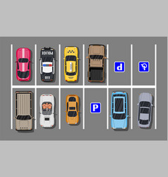 City parking lot with different cars Royalty Free Vector