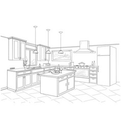 Interior sketch of kitchen room outline blueprint Vector Image