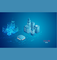 Digital twin technology isometric image Royalty Free Vector