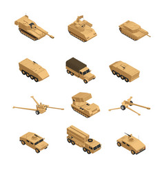 Square military vehicles isometric icon set Vector Image