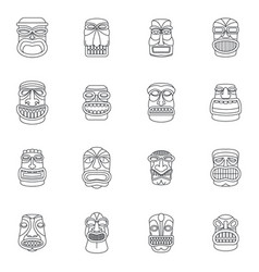 Tiki idol aztec hawaii icons set simple style Vector Image