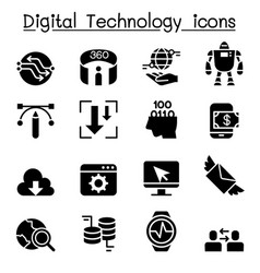 Digital data technology icon set Royalty Free Vector Image