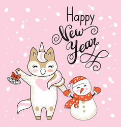 Cute Birthday Card With Snowmen Royalty Free Vector Image