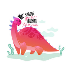 Pink cartoon dinosaur. Children's illustration for a poster