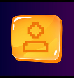 Warning glossy ui button with pixelated icon Vector Image