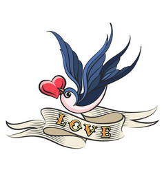 Retro Tattoo With Swallow And Lettering Faith Vector Image