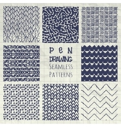 Pen drawing seamless patterns on crumpled paper Vector Image