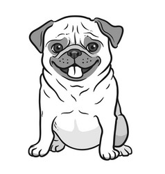 Pug Dog Black And White Hand Drawn Cartoon Vector Image